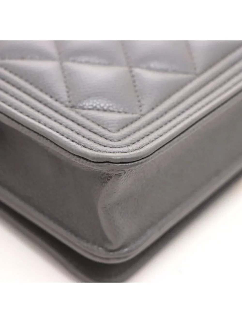 Chanel Boy Chain Wallet Gray Caviar Shoulder Bag